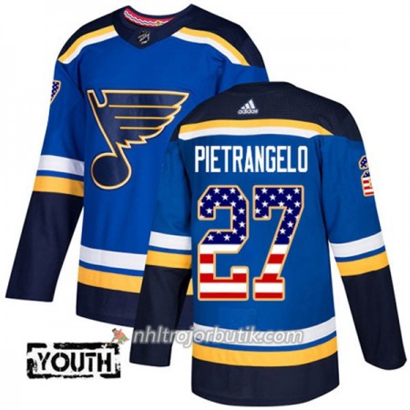 Barn Ishockey St. Louis Blues Tröja Alex Pietrangelo 27 Adidas 2017-2018 Blå USA Flag Fashion Authentic